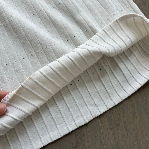 SANDRO Alecia Knit Denim Trim Midi Dress White Button Detail - FR 42 / US 10 - Picture 10 of 12